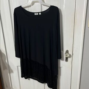 Cato Black Asymmetrical 3/4 Sleeve Tunic